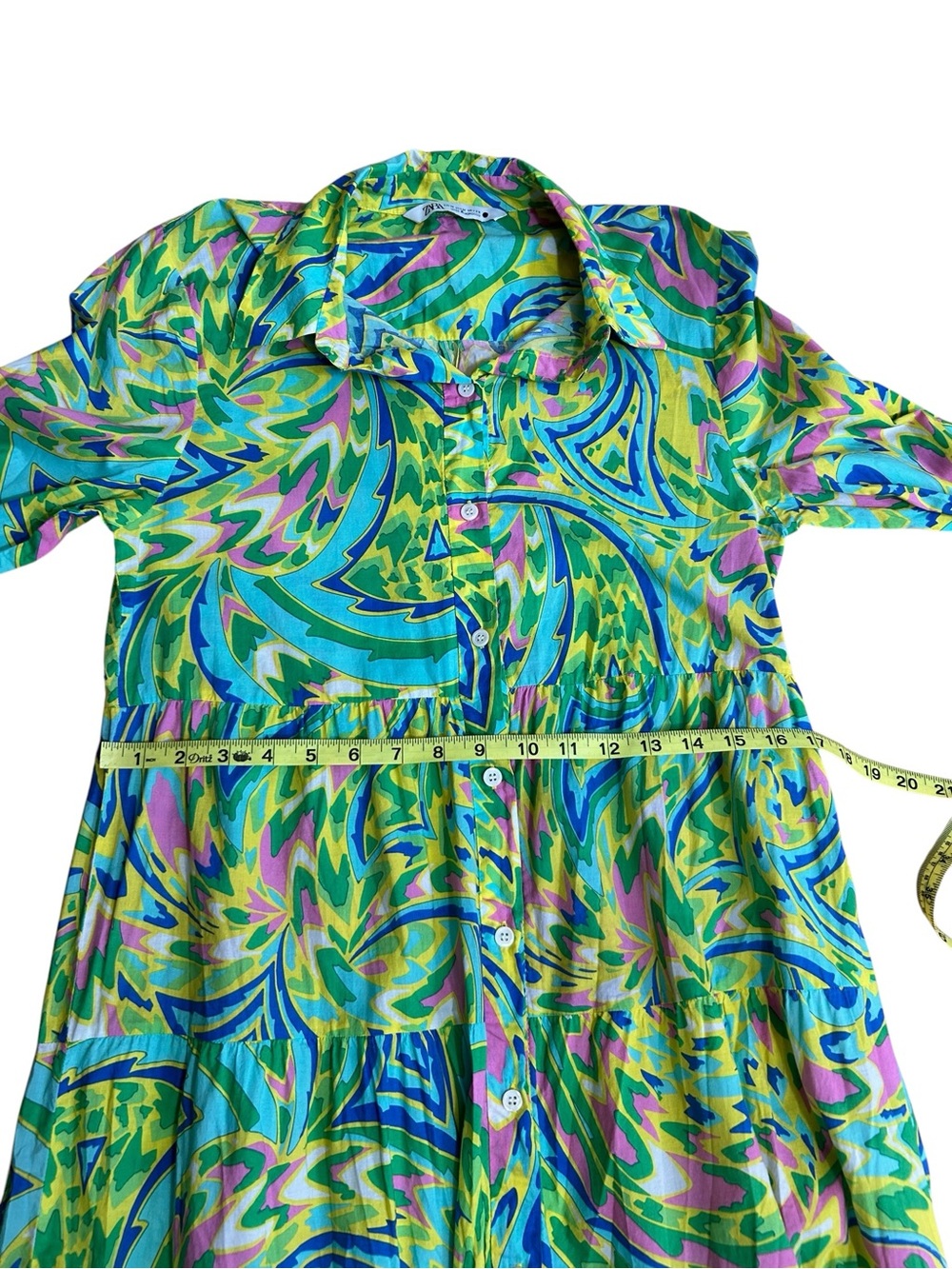 ZARA 100% cotton AOP Colorful Button Up Midi Dress size medium - Picture 9 of 10